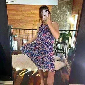 LUSH Floral Halter Strappy Midi Knee Length Dress